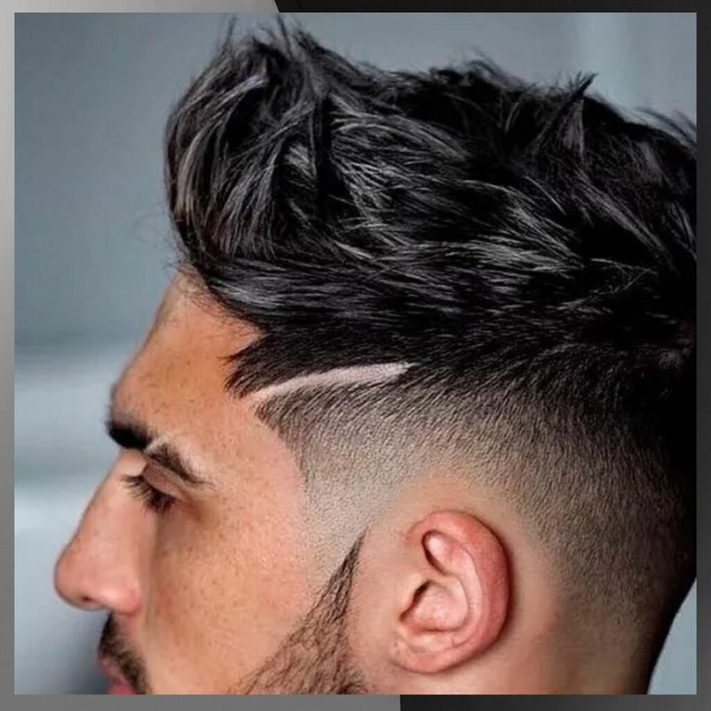 Imej style rambut lelaki line Head to Eyebrow Line Design Haircut